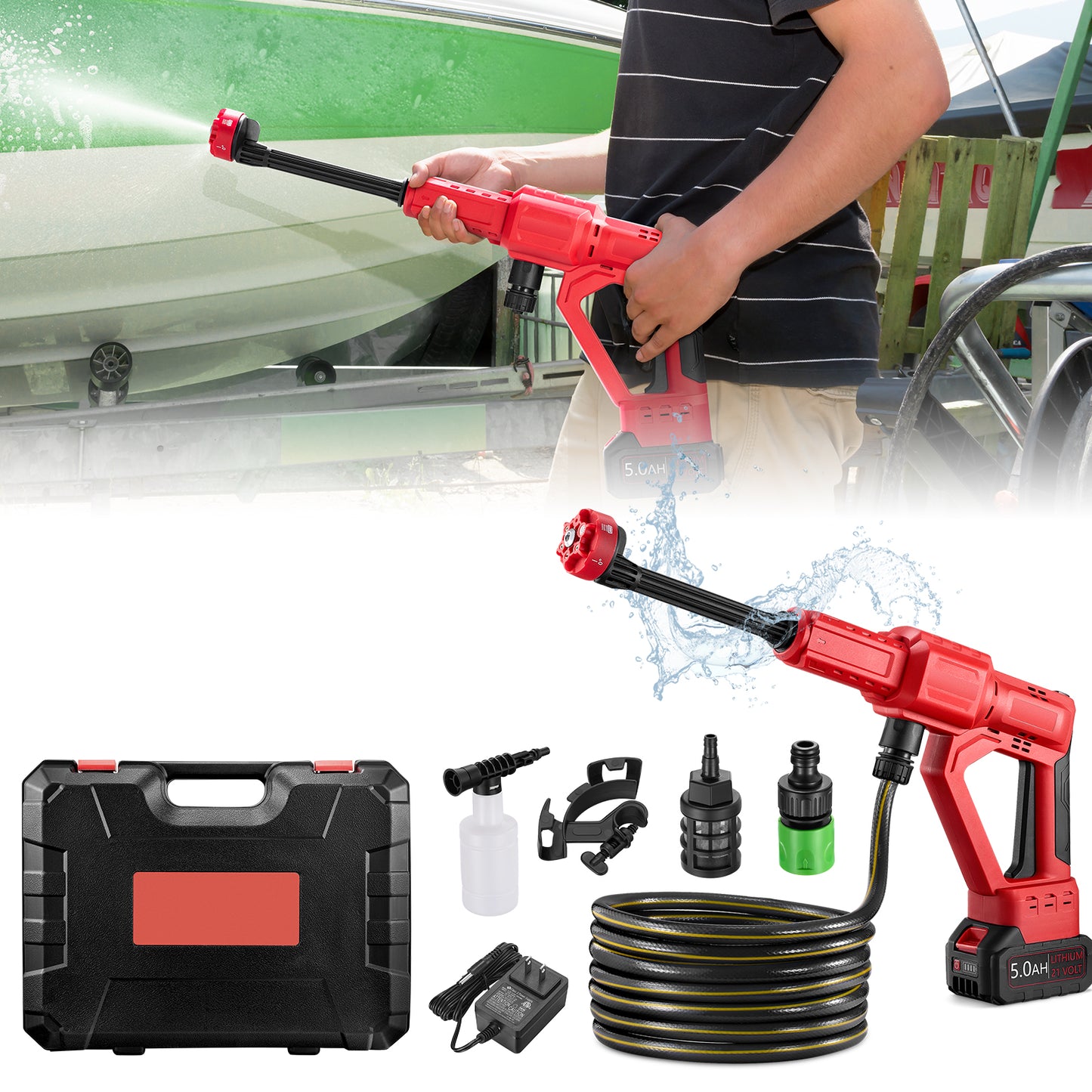 SPEEDWOW 1060 PSI Cordless Pressure Washer, 2.8 GPM High Power Washer with Brushless Motor, 6-in-1 Adjustable Nozzle, Portable Power Cleaner for Car & Yard