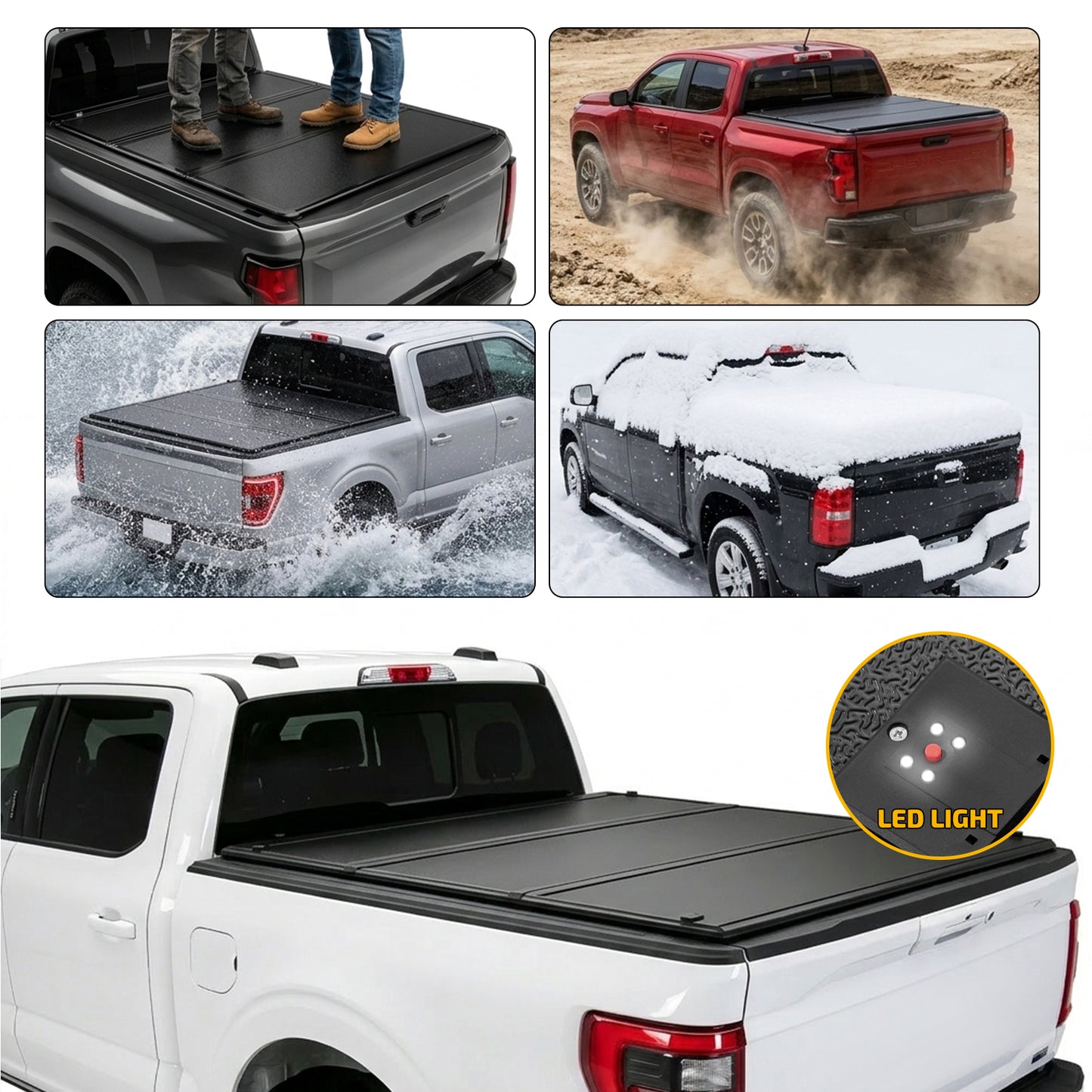 SPEEDWOW 5.5FT Tri-Fold Hard Truck Bed Tonneau Cover, Waterproof Truck Bed Tonneau Cover for 2015-2026 Ford F150