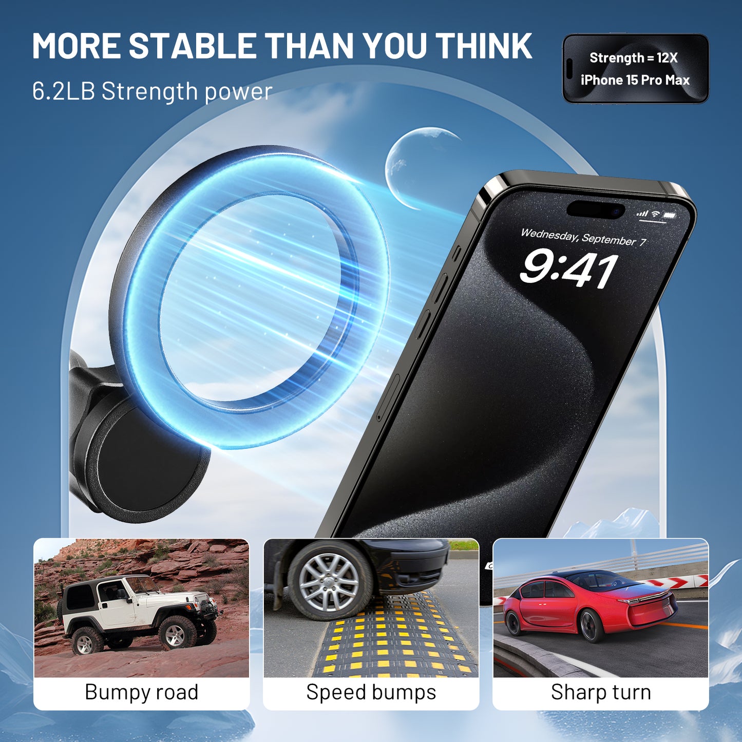 SPEEDWOW 15X Stronger Magnet Car Phone Holder, MagSafe Cup Mount Compatible with iPhone 16/15/14/13/12 Series & All MagSafe Cases, 360° Rotatable Universal Phone Mount for Car Dashboard/Air Vent/Flat
