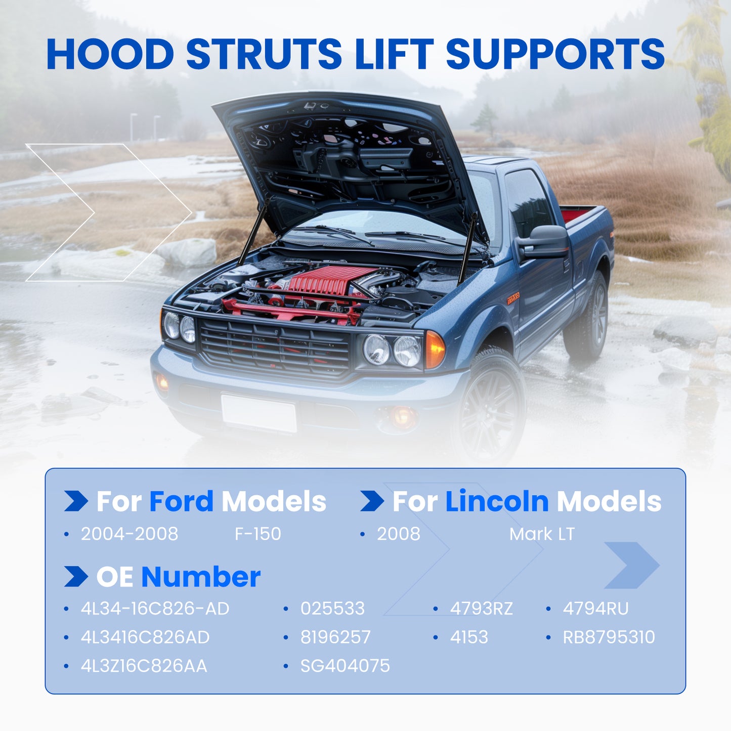 SPEEDWOW 15.75in 374N Front Hood Struts Lift Support, SG404075 Gas Spring Support for 2004-2008 F-150, 2008 Lincoln Mark LT Rust Resistant 4153, 2Pcs