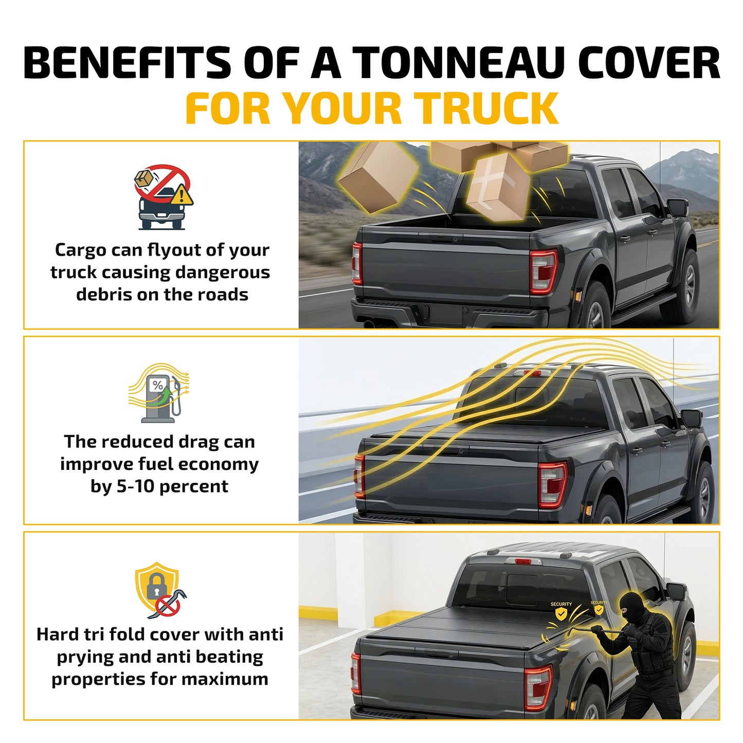 SPEEDWOW 5.7FT Tri-Fold Hard Truck Bed Tonneau Cover, Waterproof Truck Bed Tonneau Cover for 2009-2026 Dodge Ram 1500