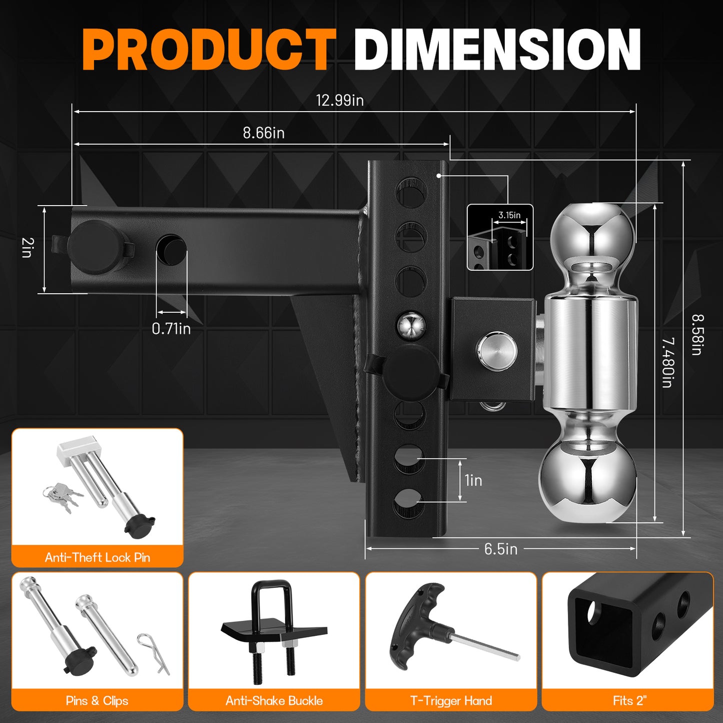 SPEEDWOW Heavy Duty Adjustable Trailer Hitch for 2" Receiver, 20,000 lbs GTW Aluminum Drop Hitch with 6" Drop/Rise, Dual Ball Mount (2" & 2-5/16") and 2 Anti-Theft Locking Pins