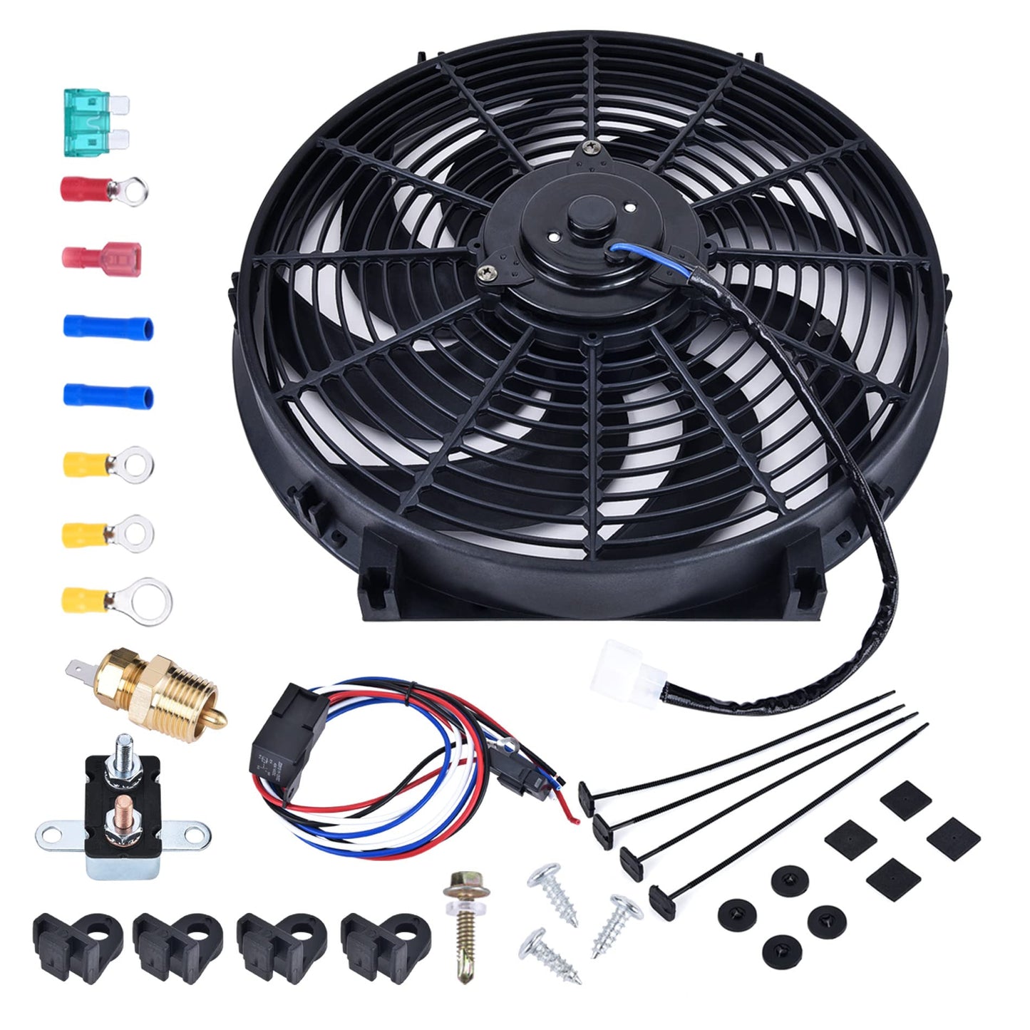 SPEEDWOW 14 Inch Electric Radiator Cooling Fan 12V 160W Mount Kit 2400+CFM Push Pull Universal Slim Fan