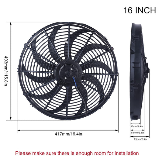 16" inch Universal Slim Fan Push Pull Electric Radiator Cooling 12V 160W Mount Kit