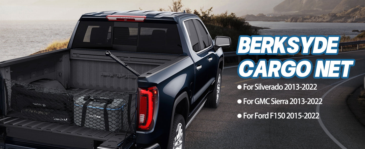 SPEEDWOW Pickup Truck Cargo Net, Envelope Style Trunk Organizers and Storage Net with 4 Metal Hooks, Fit for Silverado 2013-2022, GMC Sierra 2013-2022 and F150 2015-2022