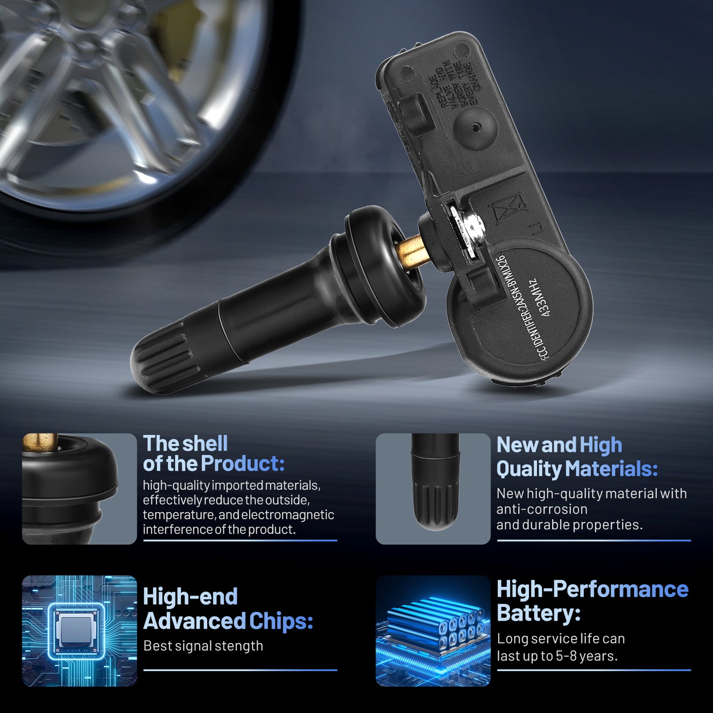 SPEEDWOW TPMS Sensor 433MHz, 4Pcs for Fiat 500/500L/500E, Jeep Wrangler/Gladiator/Grand Cherokee, Ram 1500-5500, Chrysler 300