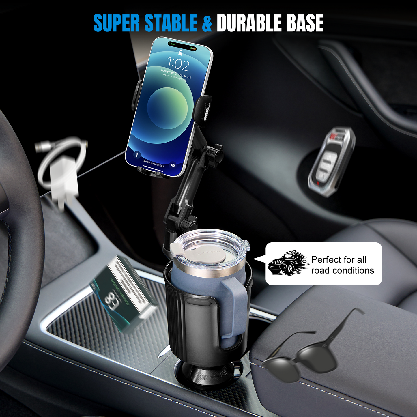 SPEEDWOW 2-in-1 Car Cup Holder Phone Mount with Adjustable Base & 360° Rotation - Universal Compatibility for iPhone, Samsung & All Smartphones (Upgraded Design)