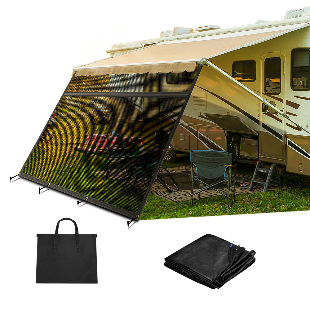 SPEEDWOW RV Awning Shade Screen with Zipper Black Mesh UV Blocker 8*12.3ft