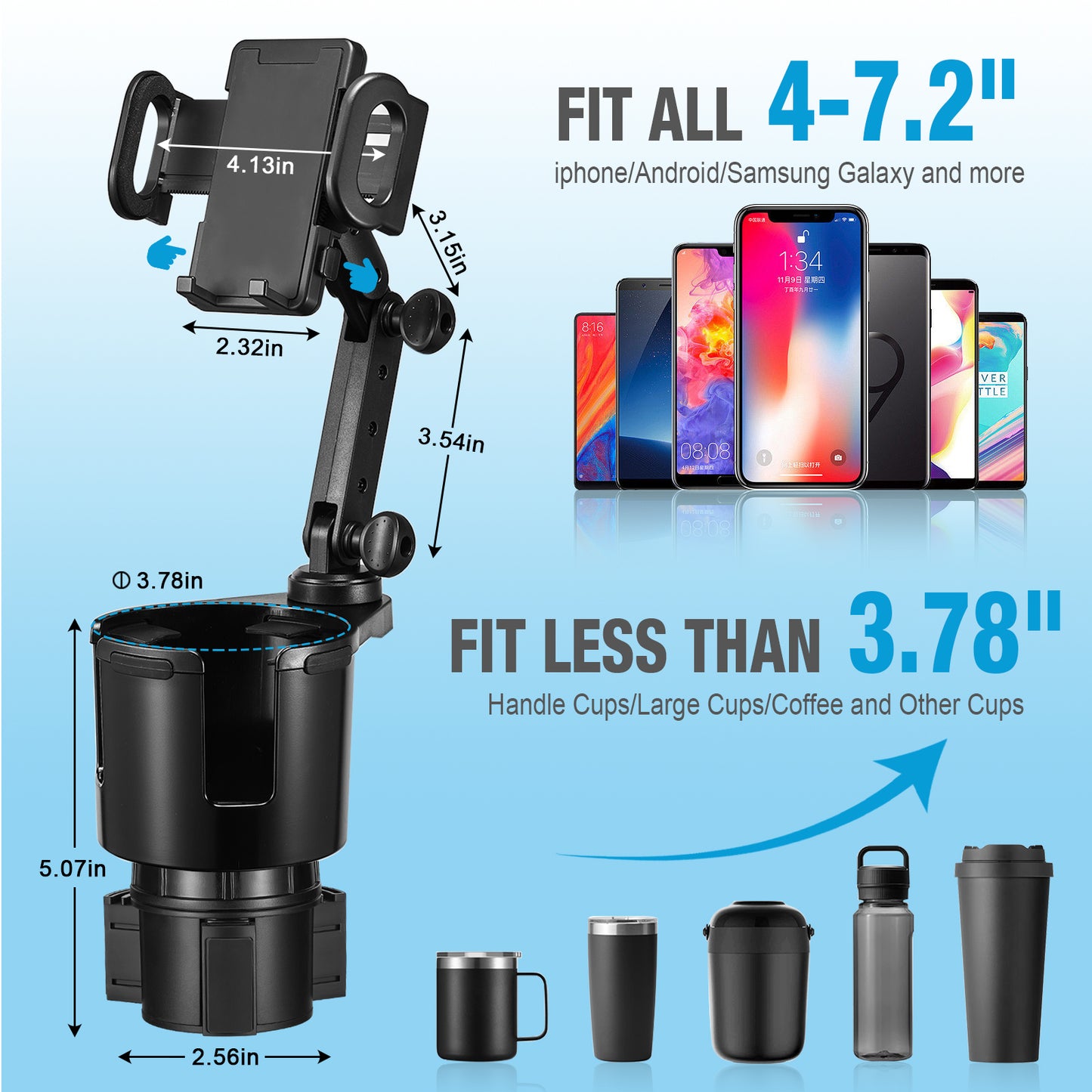 SPEEDWOW 2 in 1 Car Phone Holder Car Cup Holder Multifunction Mobile Phone Holder Car Drinks Holder 360° Swivel Adjustable