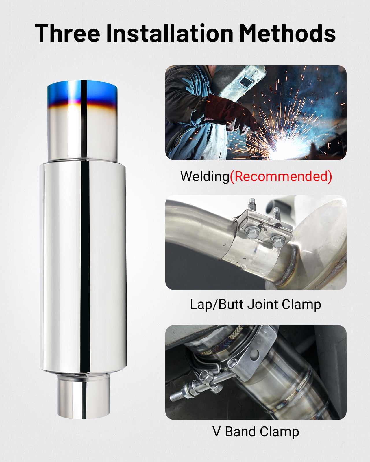 SPEEDWOW 3" Inlet 4" Outlet Exhaust Muffler, Straight Through Stainless Steel Exhaust Tip 18.5" Length Universal for Car Sedan SUV Truck Vehicles (Burnt)