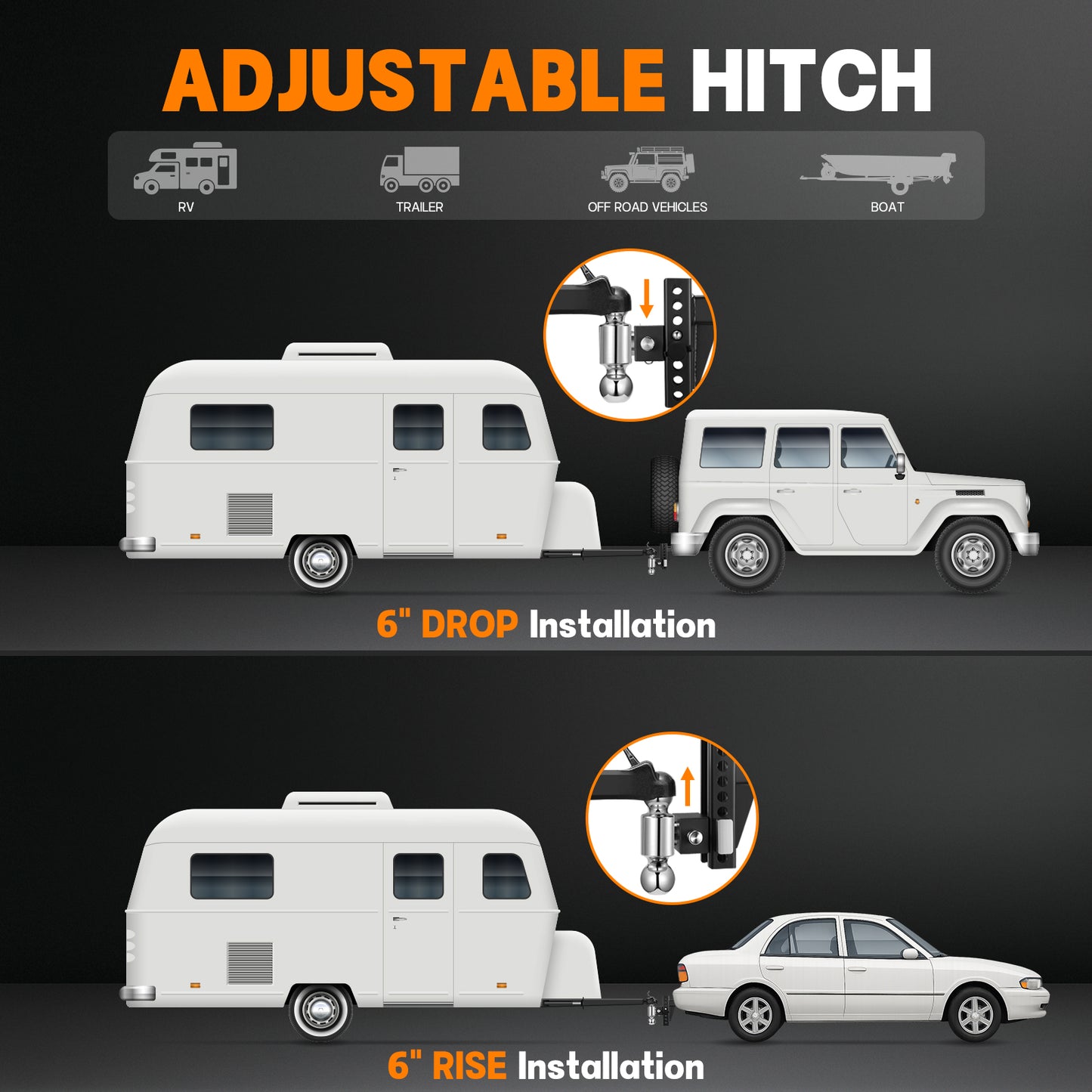 SPEEDWOW Heavy Duty Adjustable Trailer Hitch for 2" Receiver, 20,000 lbs GTW Aluminum Drop Hitch with 6" Drop/Rise, Dual Ball Mount (2" & 2-5/16") and 2 Anti-Theft Locking Pins