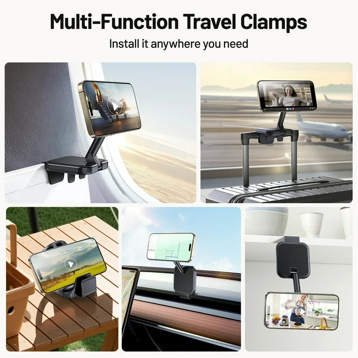 SPEEDWOW Magnetic Airplane Phone Holder, 360° Rotation Adjustable Foldable Phone Stand for Desk, Universal Travel Tablet Stand, Car Mounts Fits IPhone