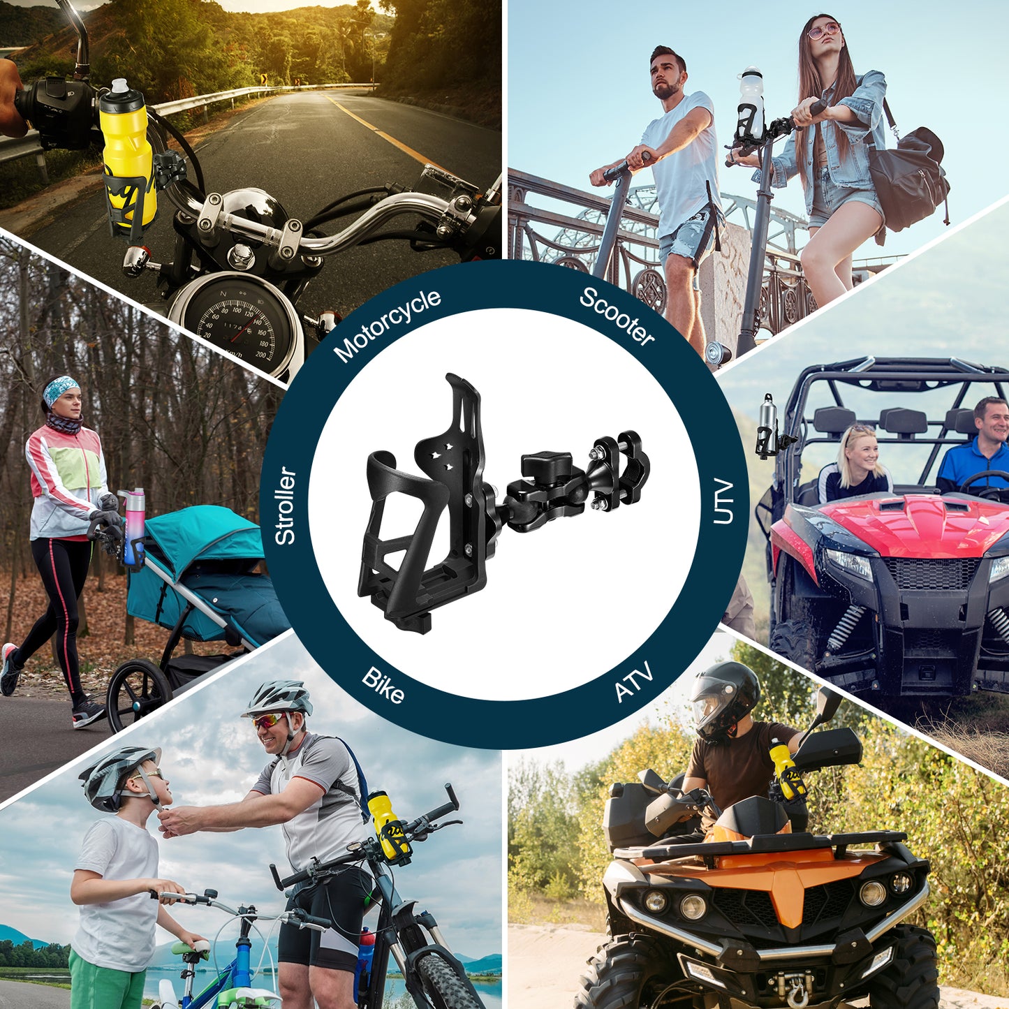 SPEEDWOW Bike Water Bottle Holder, Motorcycle Cup Holder - Double Screw Fixing, 360° Rotatable Ball Head, Adjustable & Expandable Design - Universal Fit for Bike, Motorcycle, Scooter, ATV