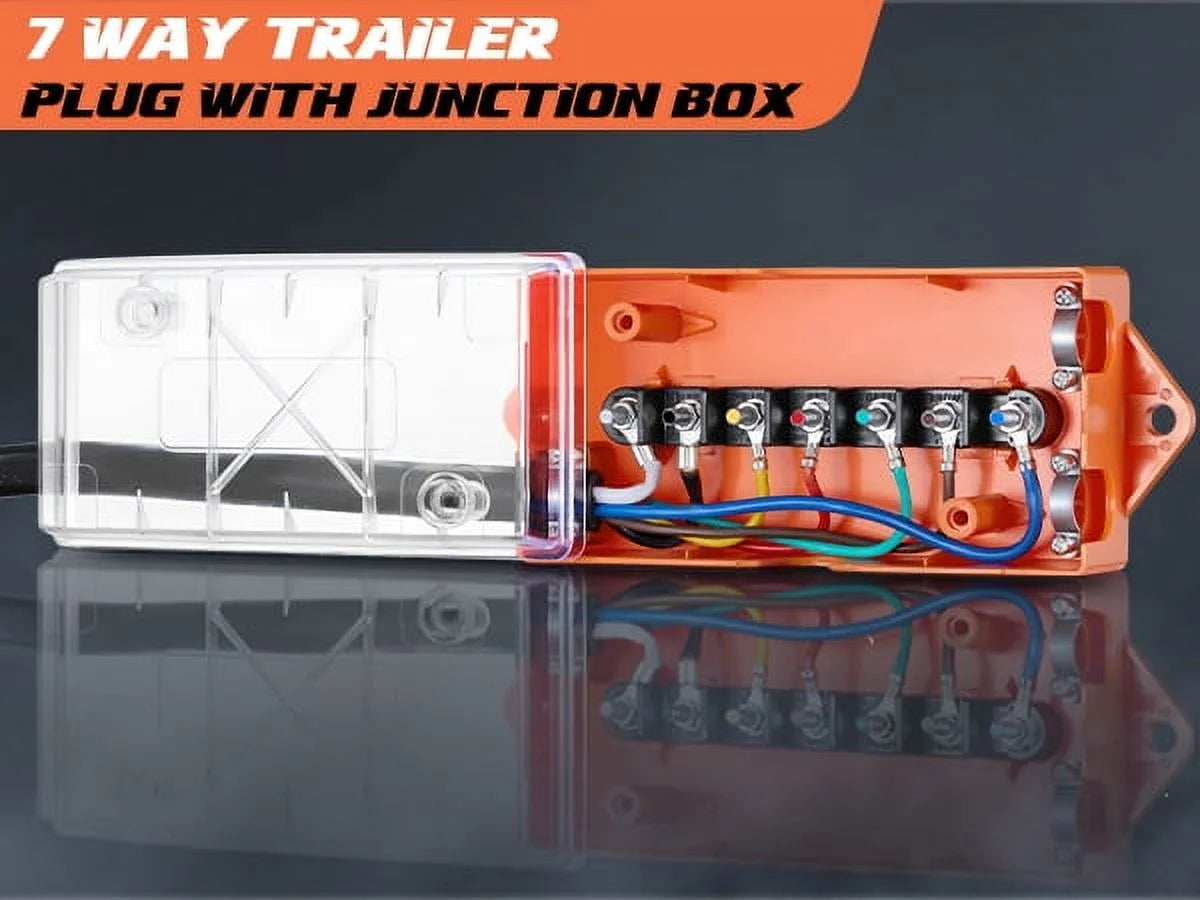 SPEEDWOW 7-Pin/7-Way Trailer Wiring Harness with Junction Box, Heavy Duty, RVIA/NFPA 1192 Certified, Brake Lights & Electric Brake Control Compatible with RV, Camper, Travel Trailer