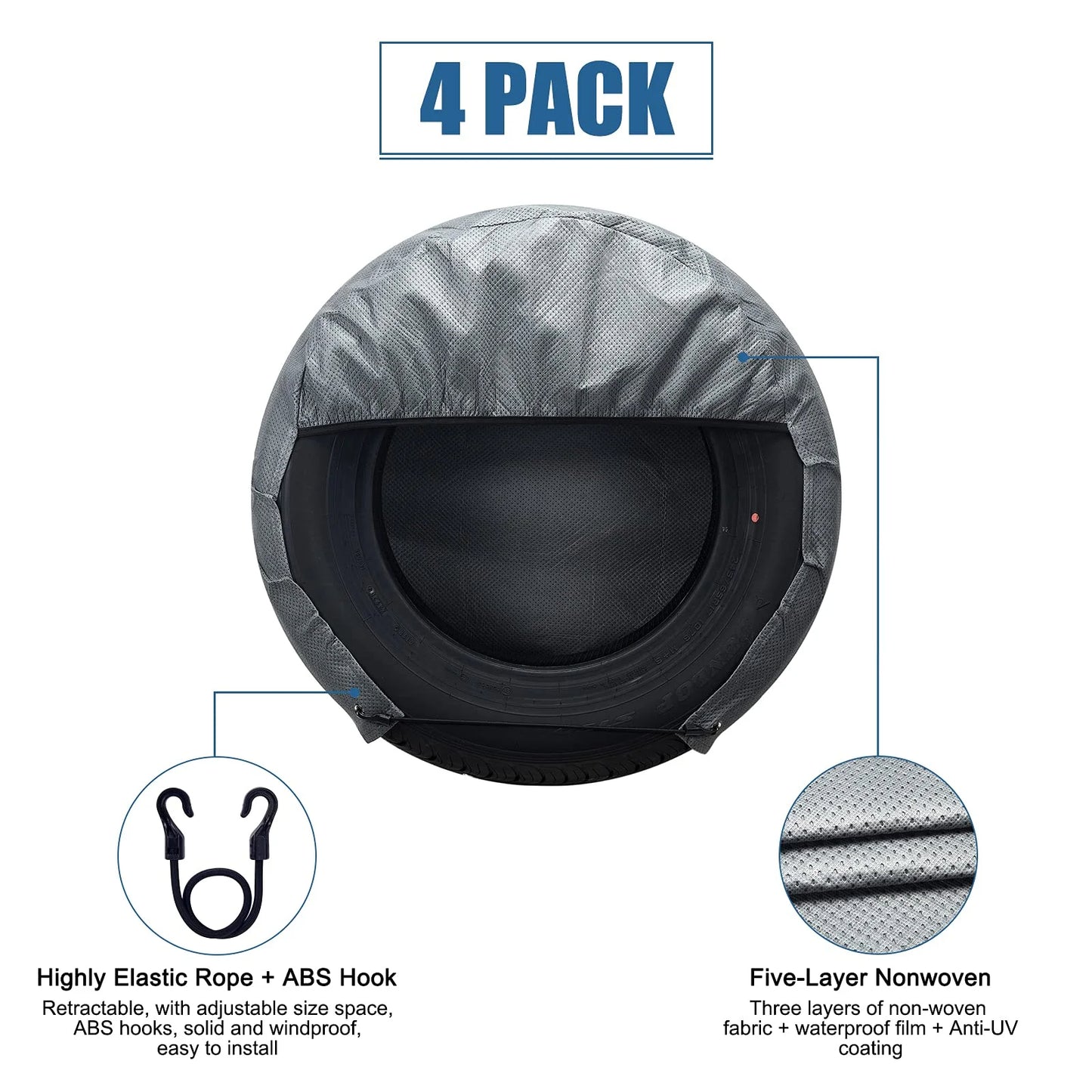SPEEDWOW Tire Covers Set of 4,Upgraded 5 Layer Nonwoven RV Wheel Covers, Waterproof Anti-UV Snow Sun Rain Tire Protectors Covers for Trailer,Camper,RV,Truck,SUV
