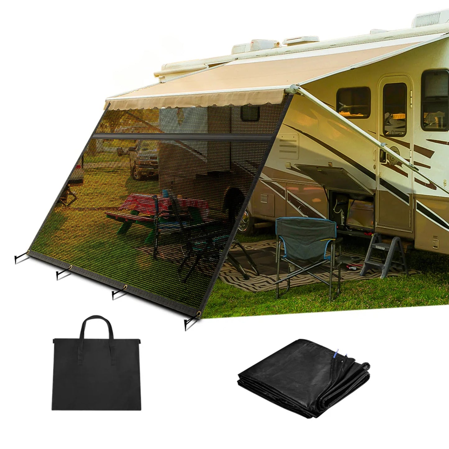 SPEEDWOW RV Awning Shade Screen with Zipper Black Mesh UV Blocker 9*19.3ft