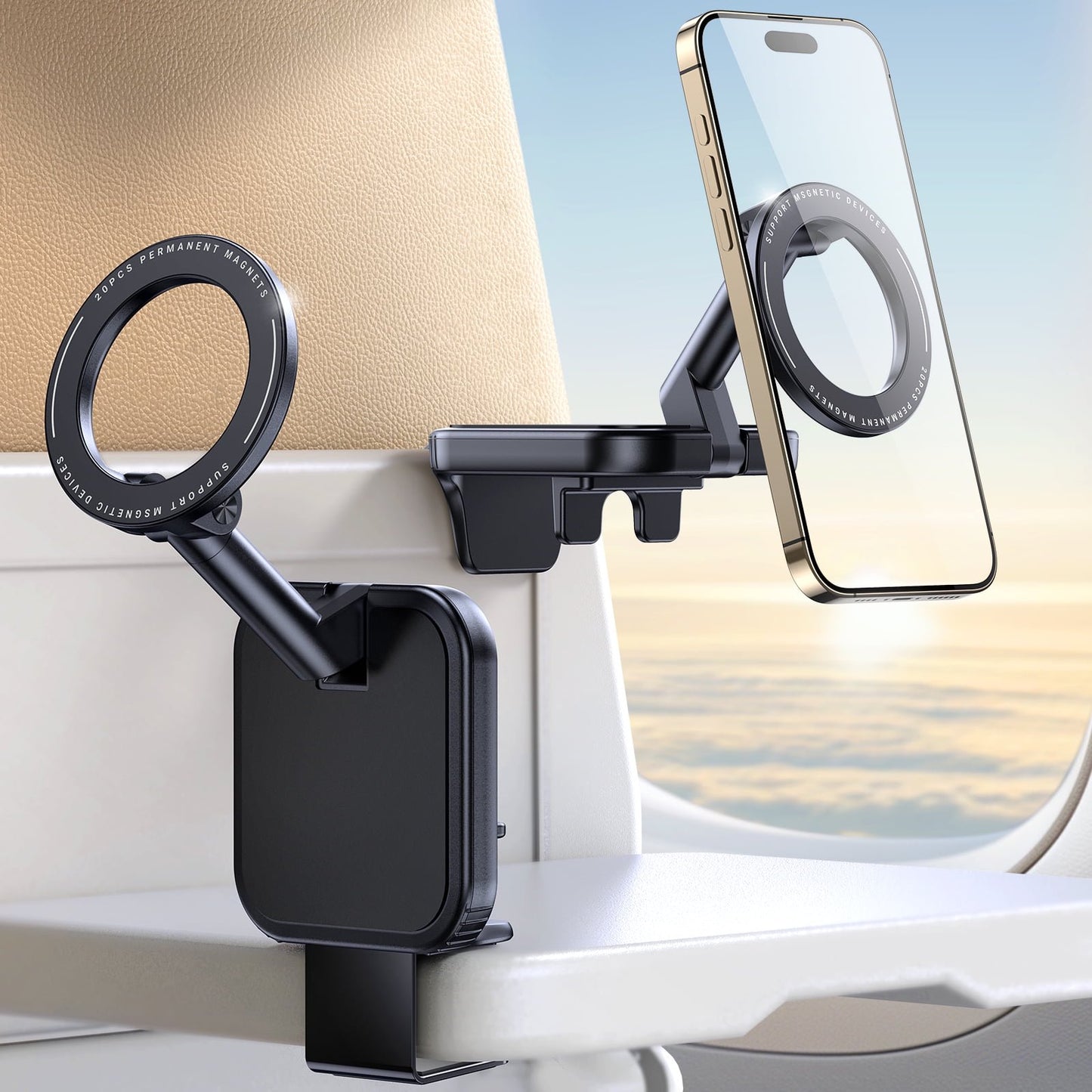 SPEEDWOW Universal Flight Airplane Phone Holder Mount for Magsafe Accessories, Handsfree Plane Phone Holder Travel Essentials for Car Mount Travel Must Haves Flying Fits iPhone 15 Pro Max