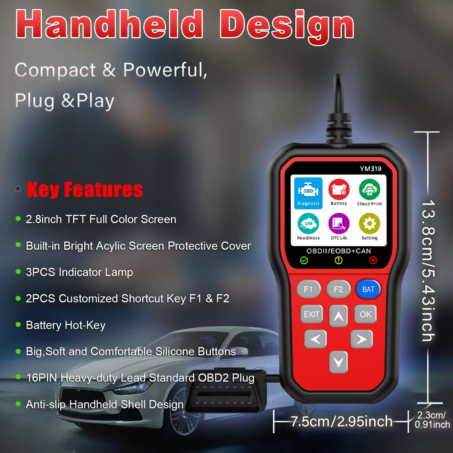 SPEEDWOW OBD2 Scanner for All Vehicles Since 1996, Car Code Reader Diagnostic Tool with Check Engine Light Reset, Live Data, Battery Test, Freeze Frame, Plug & Play, 2.8" Color Display