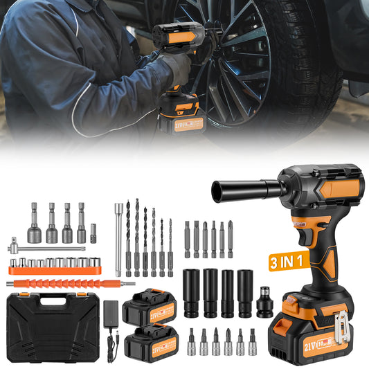 SPEEDWOW Cordless Impact Wrench, 443Ft-lbs (600N.m) 1/2" Brushless Impact Driver, 21V High Torque Power Wrench with 2x4.0Ah Battery, Charger, 17 Sockets, 6 Drills, 12 Screws for Car/Truck