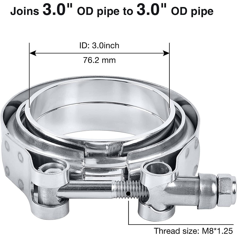 SPEEDWOW 3.0 Inch V Band Clamp with Flange Male Female Universal 304 Stainless Steel for car-2PCS