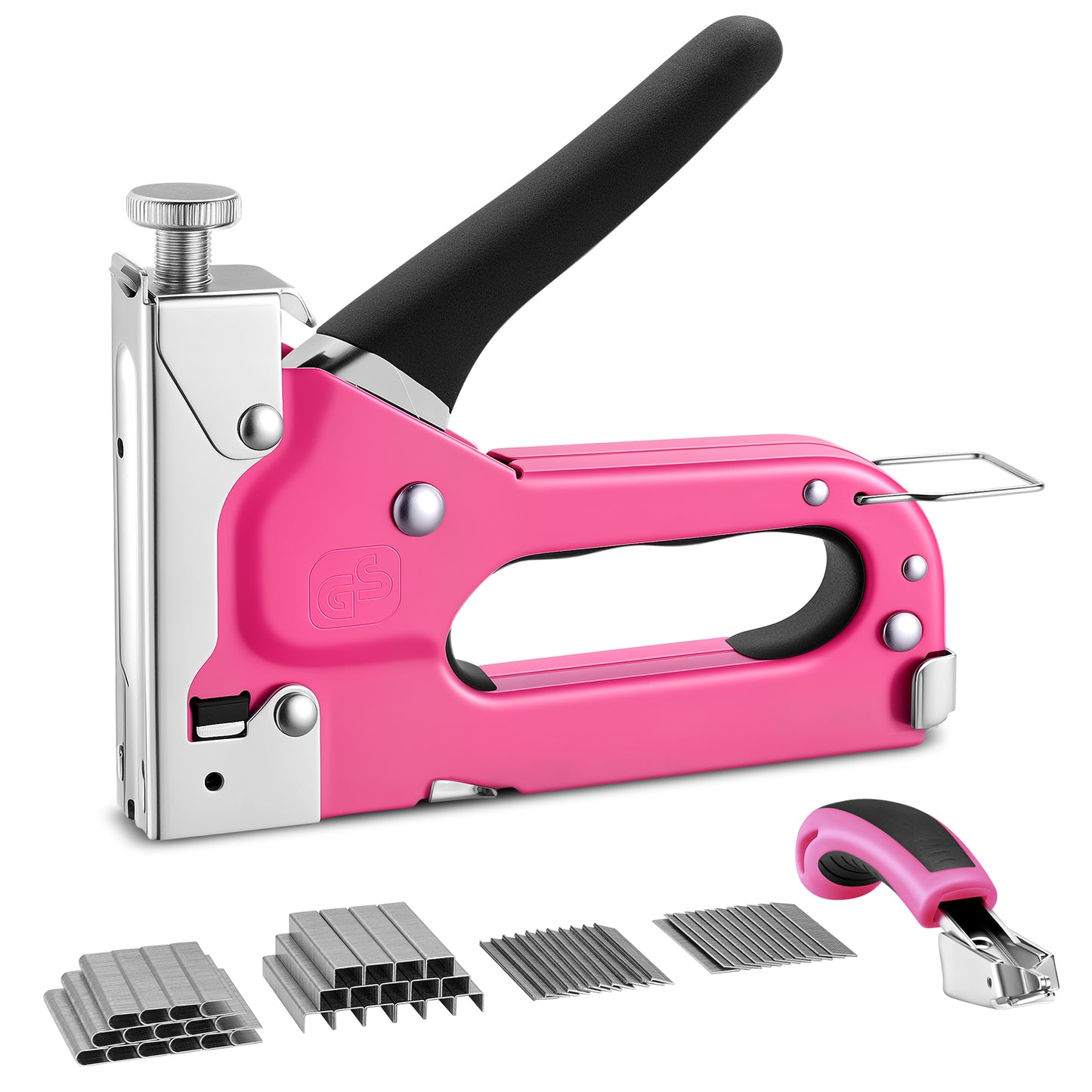 SPEEDWOW 4-in-1 Stapler Gun, Heavy Duty Staple Gun with 4000 Staples, Manual Brad Nailer Power Adjustment Stapler Gun for Wood, Crafts, Carpentry, and DIY-Pink