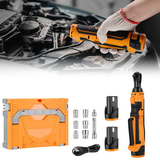 SPEEDWOW Cordless Electric Ratchet Wrench Set, 3/8" 12V Power Ratchet Tool Kit with 2x2.0Ah Lithium-Ion Battery, 7 Sockets, 48Ft-lbs & LED Light for Automobile Engine, Appliances and Farm Equipment