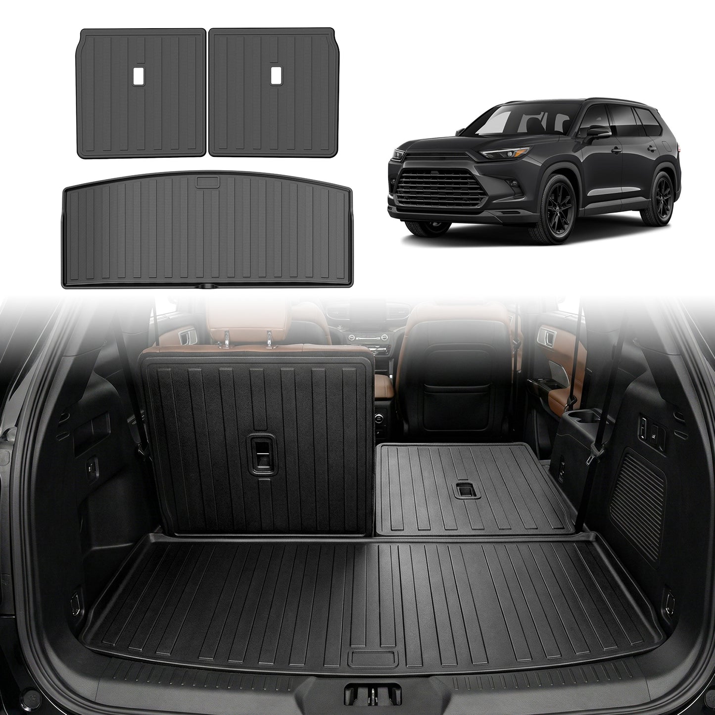 SPEEDWOW Cargo Mat, Waterproof TPE Trunk Mat with Velcro Seat Back Cover for Ford Explorer 2020-2026 6&7 Passenger Cargo Liner Trunk Mat Back