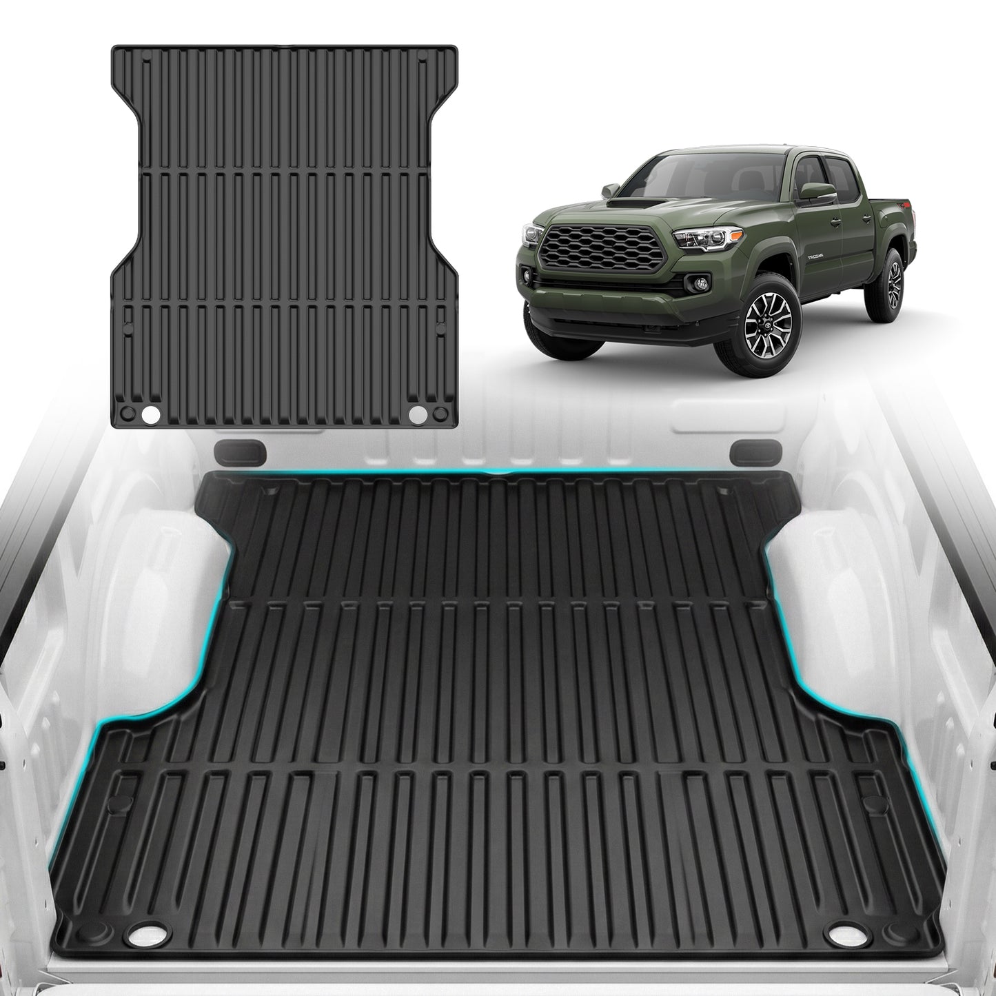 SPEEDWOW Cargo Mat，5FT Trunk Mat for 2024-2026 Toyota Tacoma, All Weather 5 ft Rubber Car Bed Liner TPE Trunk Mat