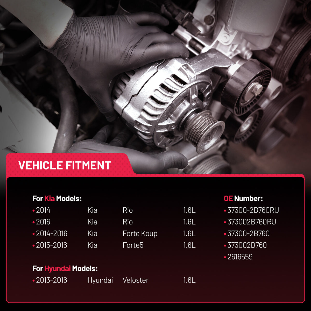 SPEEDWOW Alternator Compatible with Hyundai Veloster 13-16, Compatible with Kia Rio, Forte Koup, Forte5 1.6L L4, Fit for 373002B760, 373002B760RU, 2616559