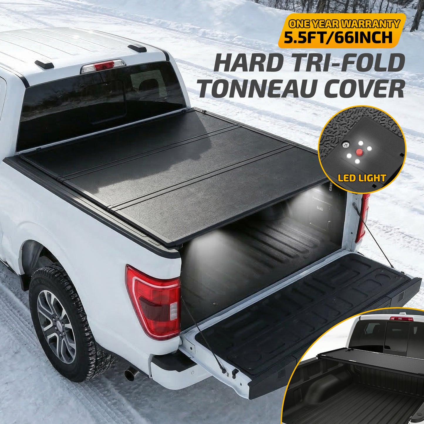 SPEEDWOW 5.5FT Tri-Fold Hard Truck Bed Tonneau Cover, Waterproof Truck Bed Tonneau Cover for 2015-2026 Ford F150