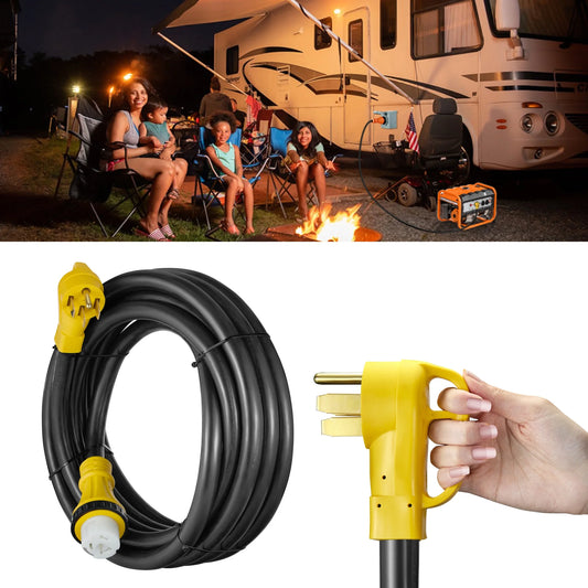 This Hill 50 Amp Generator Extension Cord, Pre-Drilled Power Inlet Box with Twist Lock Connector, 125/250V Heavy Duty STW 6/3+ 8/1 RV Power Cord for EV Charging & RV Trailer Campers