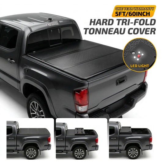 SPEEDWOW 5FT Tri-Fold Hard Truck Bed Tonneau Cover, Waterproof Truck Bed Tonneau Cover for 2016-2023 Toyota Tacoma