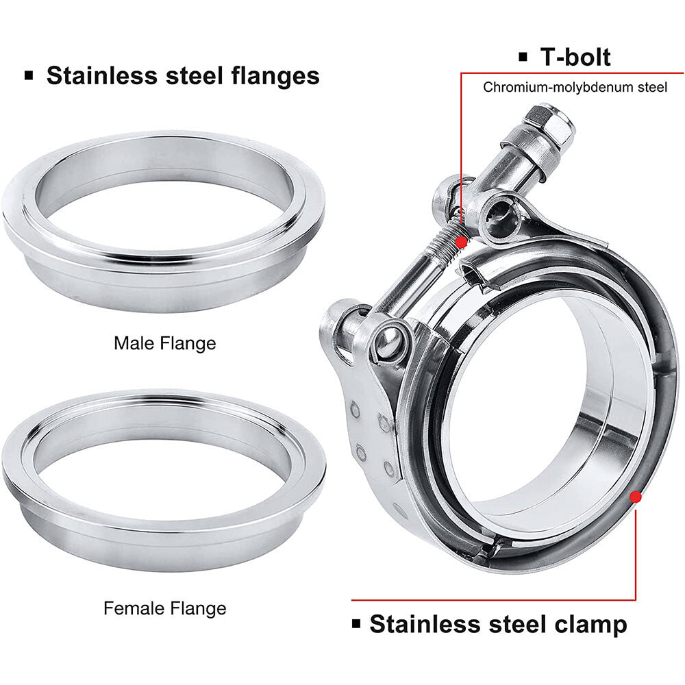 SPEEDWOW 3.0 Inch V Band Clamp with Flange Male Female Universal 304 Stainless Steel for car-2PCS