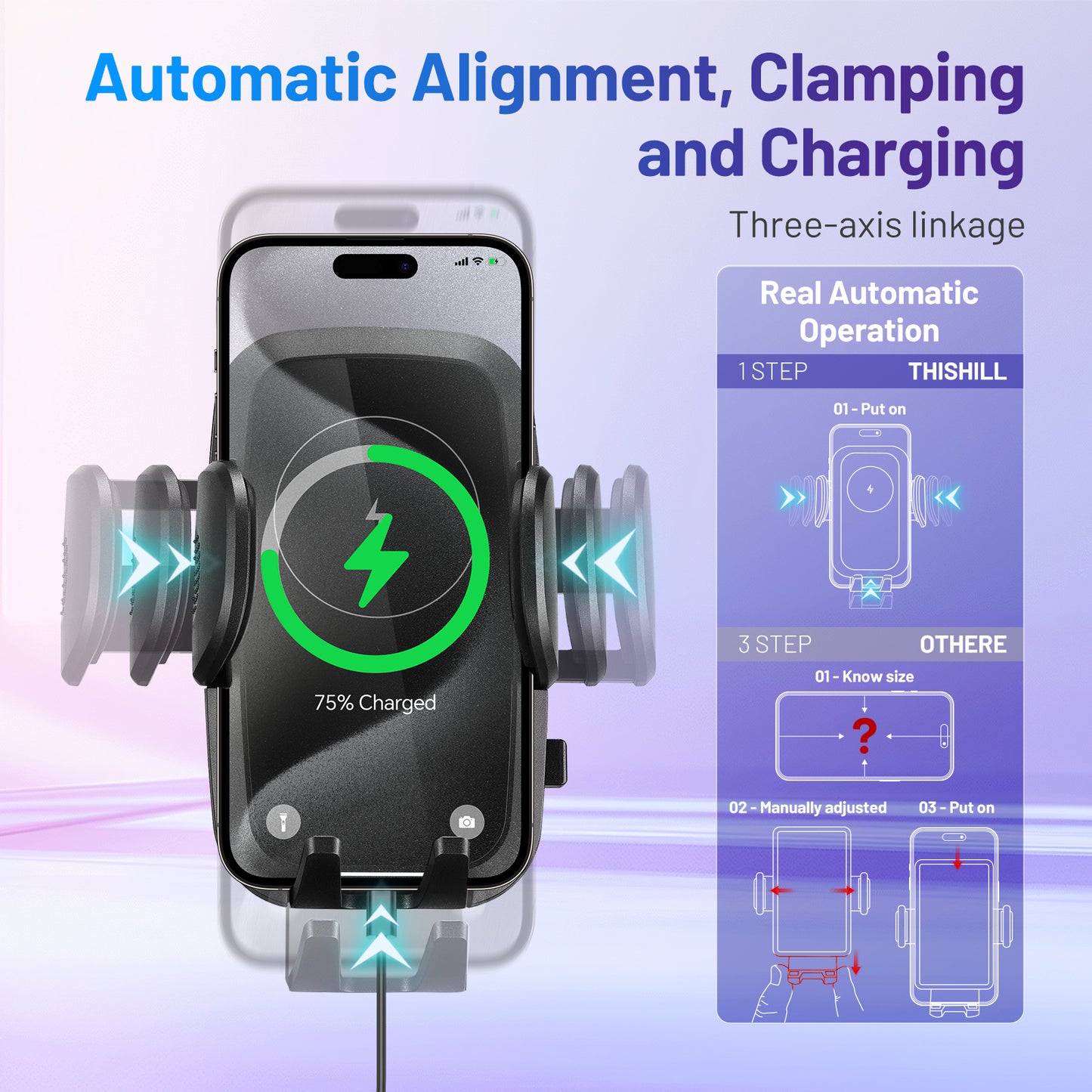 SPEEDWOW 3-in-1 Car Wireless Charger Cup Holder, 15W Fast Charge & 360° Phone Mount, Fits All Phone