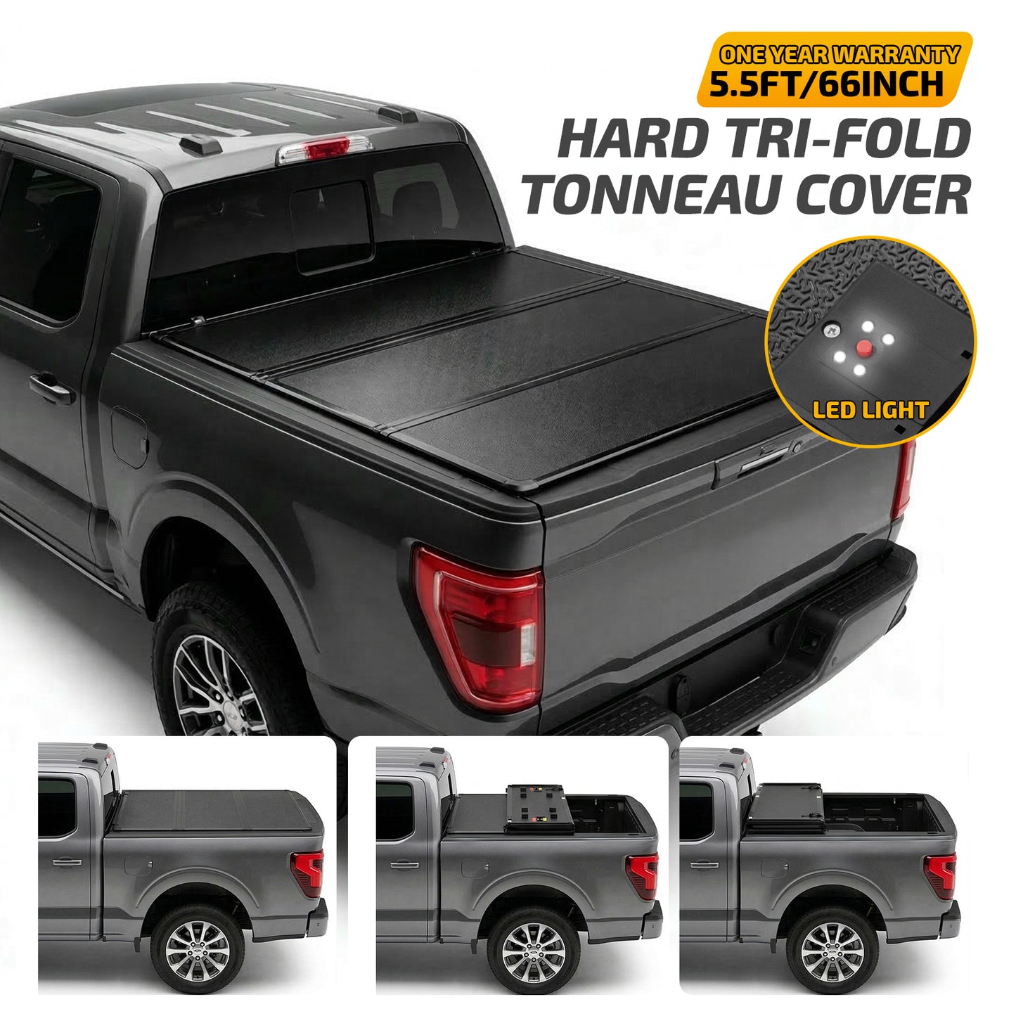 SPEEDWOW 5.5FT Tri-Fold Hard Truck Bed Tonneau Cover, Waterproof Truck Bed Tonneau Cover for 2015-2026 Ford F150