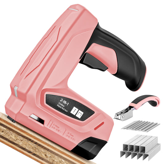 SPBTAR Electric Staple Gun, 2 in 1 Cordless Staple Gun/Brad Nailer with 2000 Staples & Nails, 2000mAh Cable Staple Gun with USB Charger for Wood, Upholstery, Carpentry, Crafts, DIY-Pink