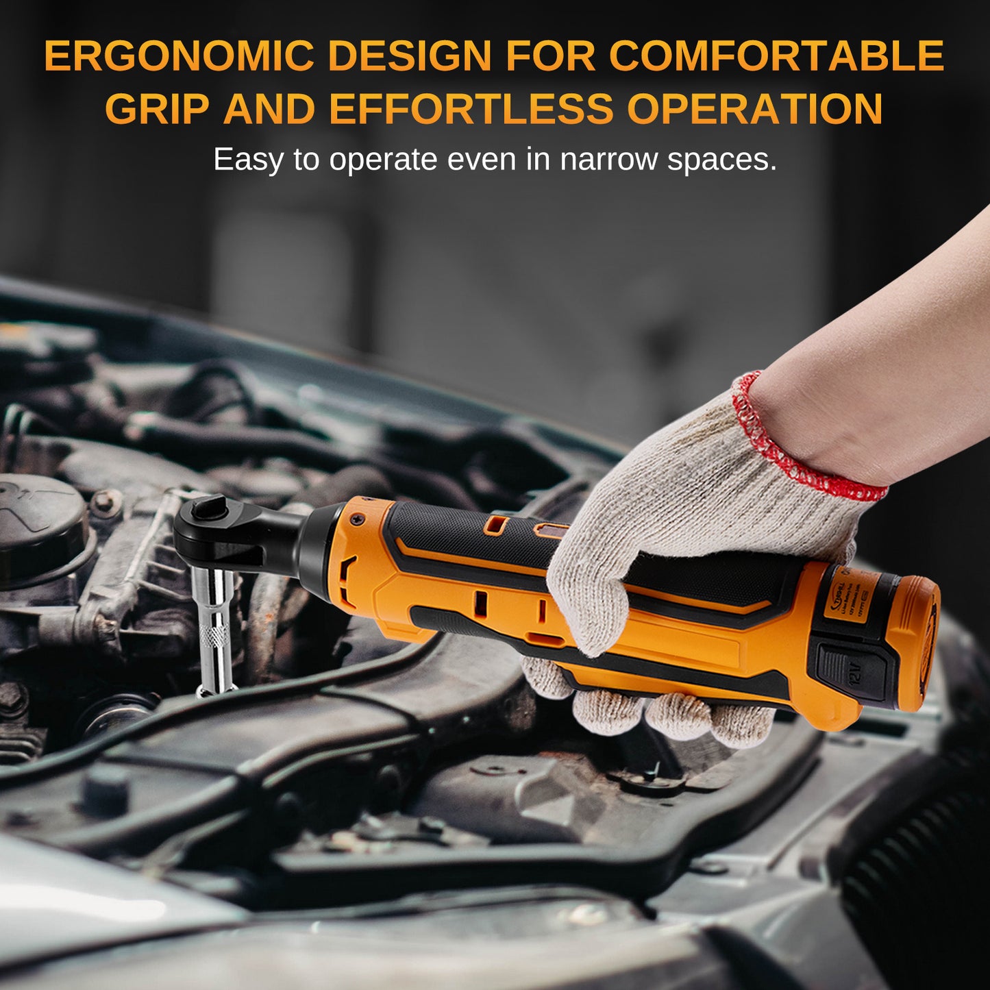 SPEEDWOW Cordless Electric Ratchet Wrench Set, 3/8" 12V Power Ratchet Tool Kit with 2x2.0Ah Lithium-Ion Battery, 7 Sockets, 48Ft-lbs & LED Light for Automobile Engine, Appliances and Farm Equipment