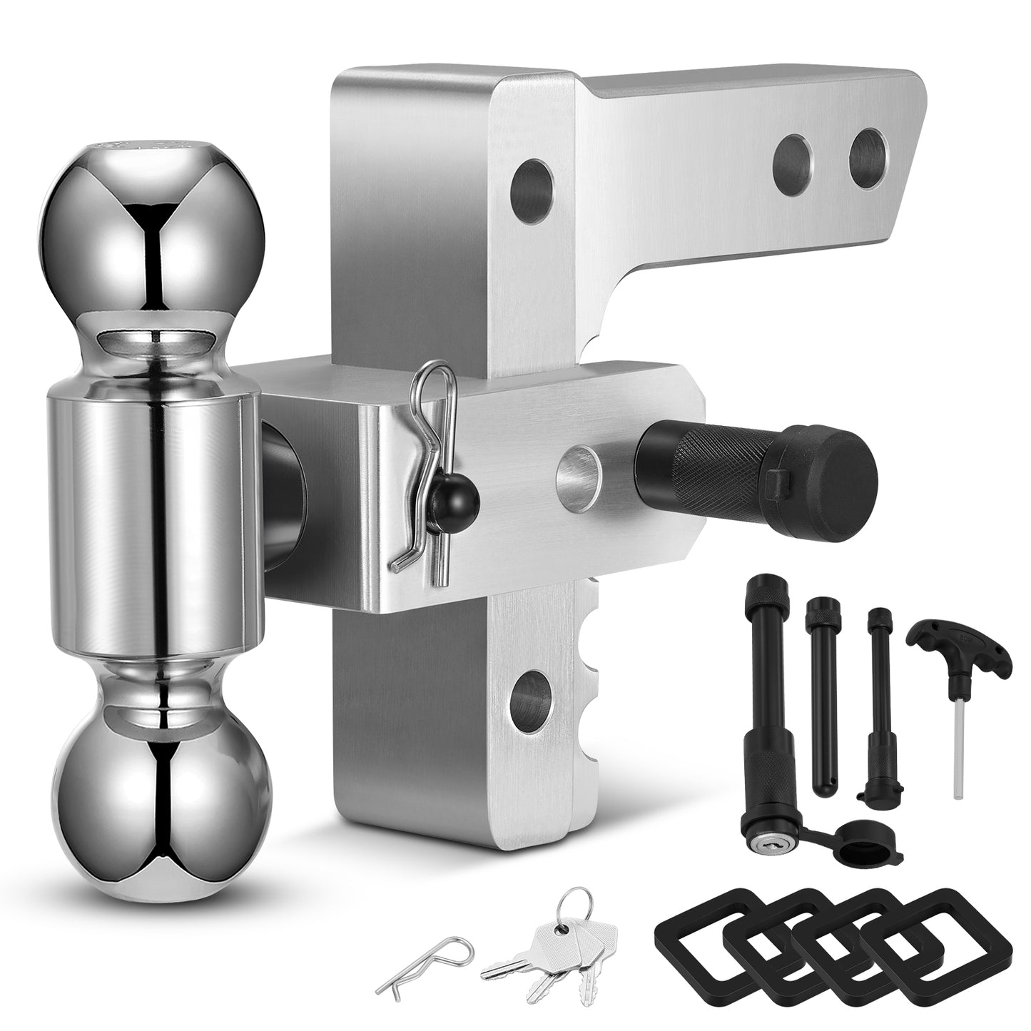 SPEEDWOW Dual-Ball Adjustable Trailer Hitch (2"&2-5/16"), Fits 2-Inch Receiver, 6-Inch Drop/Rise Aluminum Drop Hitch, 12,500 LBS GTW-Tow Hitch for Heavy Duty Trailer Truck Hitch with Anti-Theft Pin