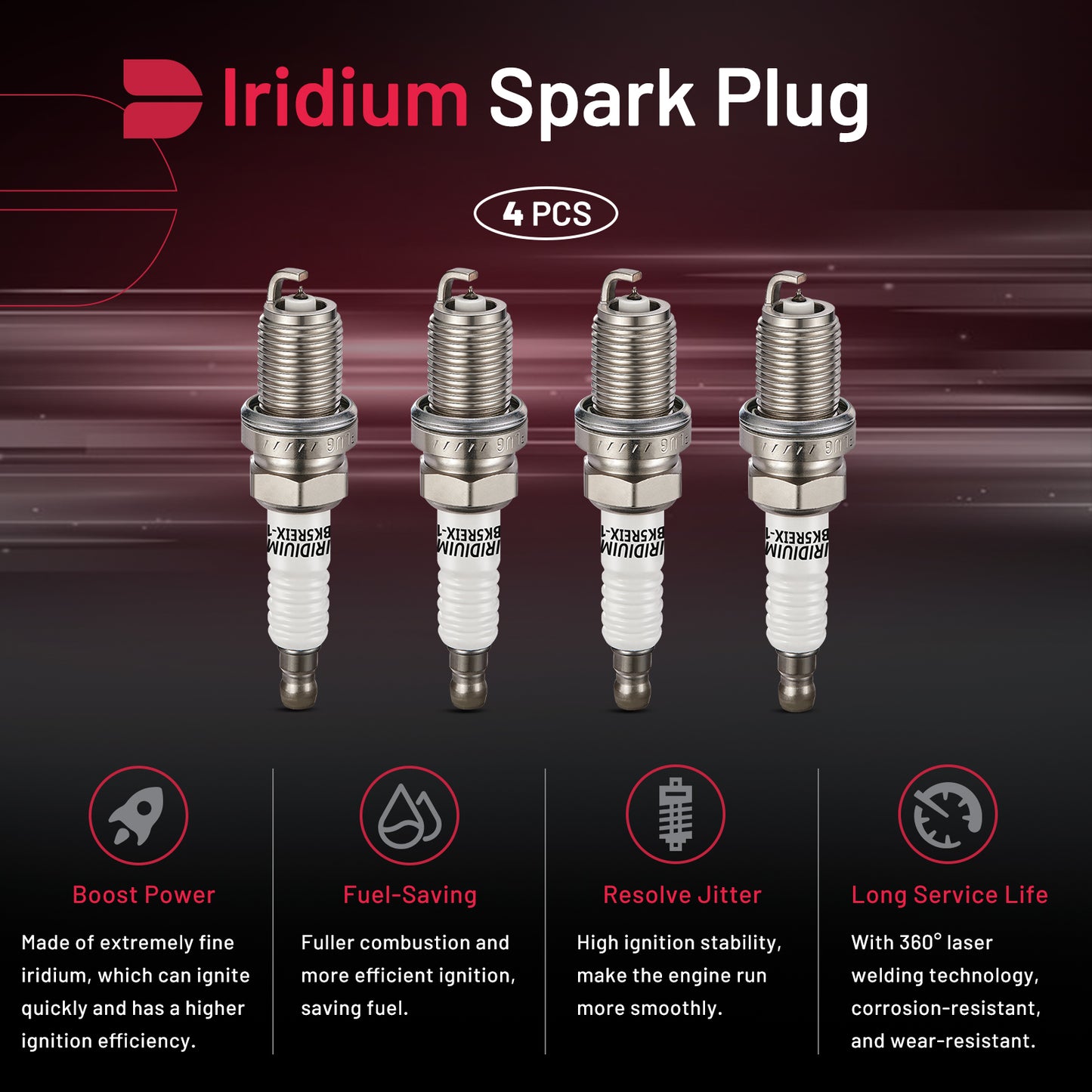 SPEEDWOW 7090 Iridium Spark Plugs 4 Pack Compatible With Chevy Geo Eagle Accent Sonata Elantra Sebring Altima Sentra xA xB 1.5L 1.6L 1.8L 2.0L 2.4L 2.7L L4 Engine Replacement for BKR5EGP Spark Plug