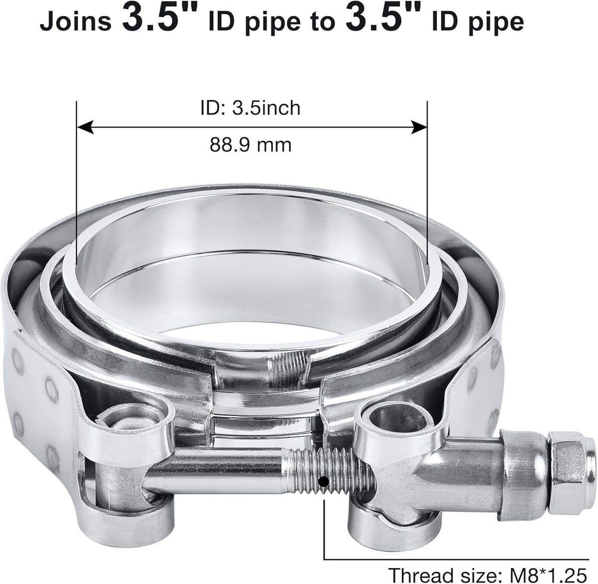 SPEEDWOW 3.5 Inch V Band Clamp with Flange Male Female Universal 304 Stainless Steel for car 1PC