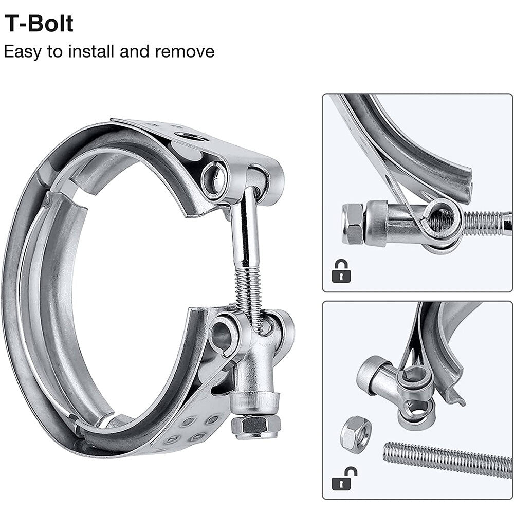 SPEEDWOW 3.0 Inch V Band Clamp with Flange Male Female Universal 304 Stainless Steel for car-2PCS
