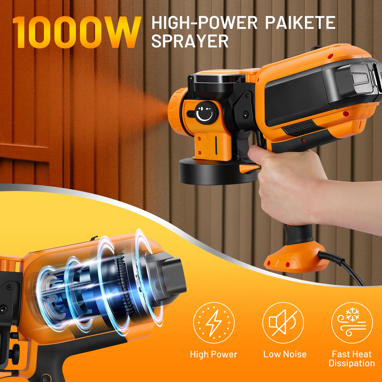 SPEEDWOW Paint Sprayer, 1000W HVLP High Power Electric Spray Paint Gun with Cleaning & Blowing Joints, 3 Nozzles & 3 Patterns for House, Fence, Walls, Furniture, Garden Chairs