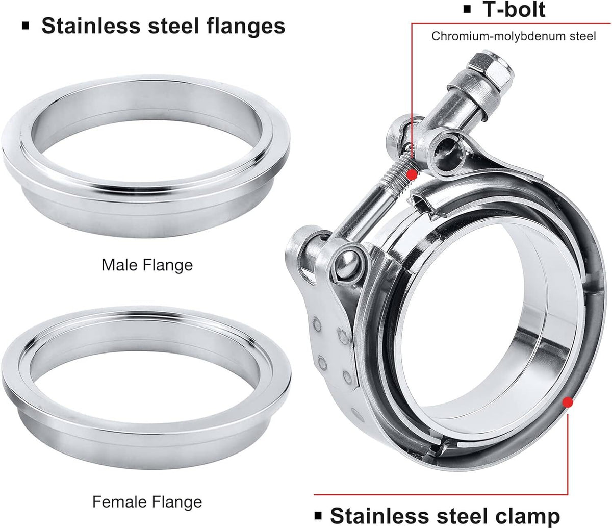 SPEEDWOW 3.5 Inch V Band Clamp with Flange Male Female Universal 304 Stainless Steel for car 1PC