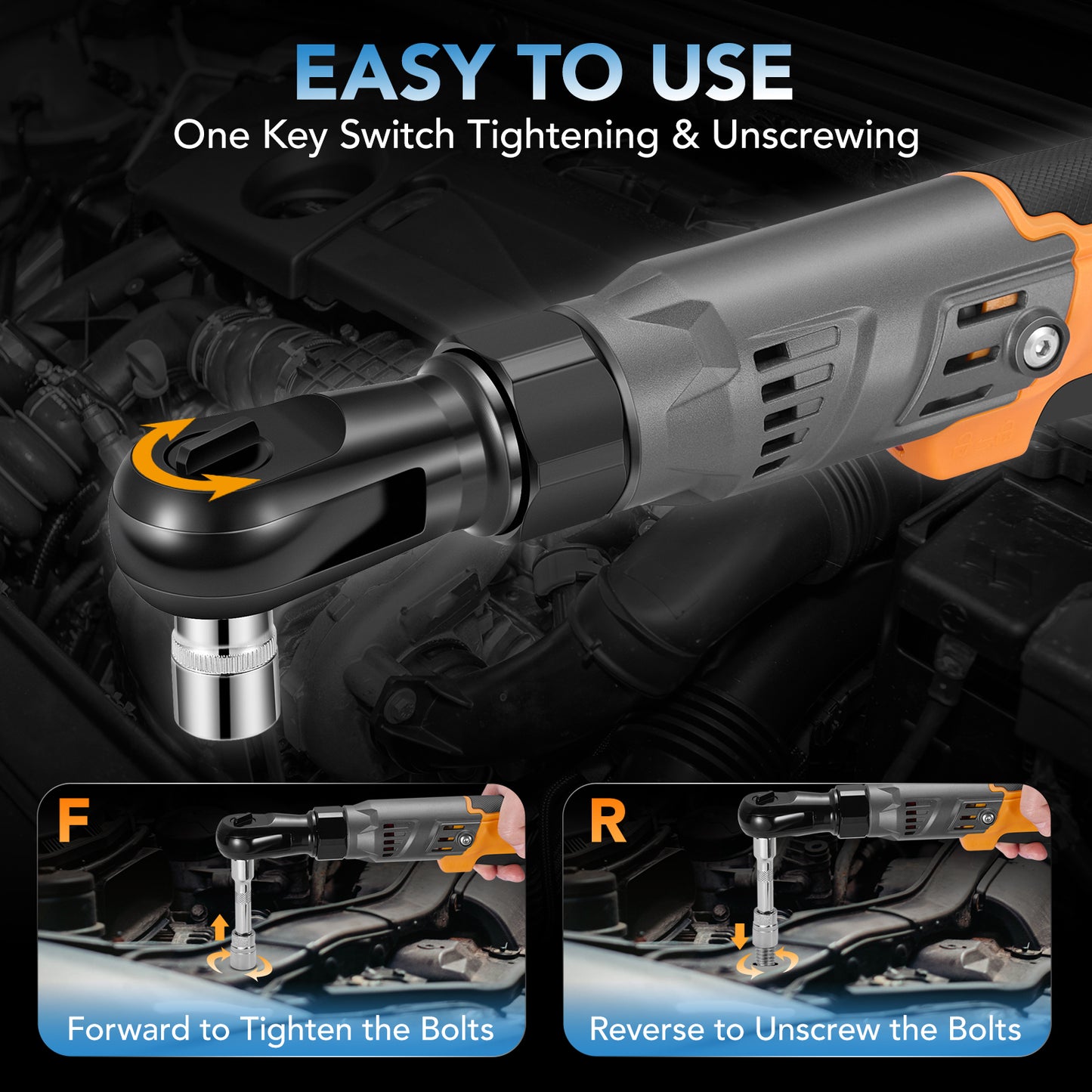 SPEEDWOW 21V Cordless Electric Ratchet Wrench Set, 66Ft-lbs 200RPM Power Ratchet Wrench 3/8", Variable Speed Trigger, 2x 2.0A Batteries & Charger, 8 Sockets, 1/4" and 1/2" Adapter, 3" Extension Bar