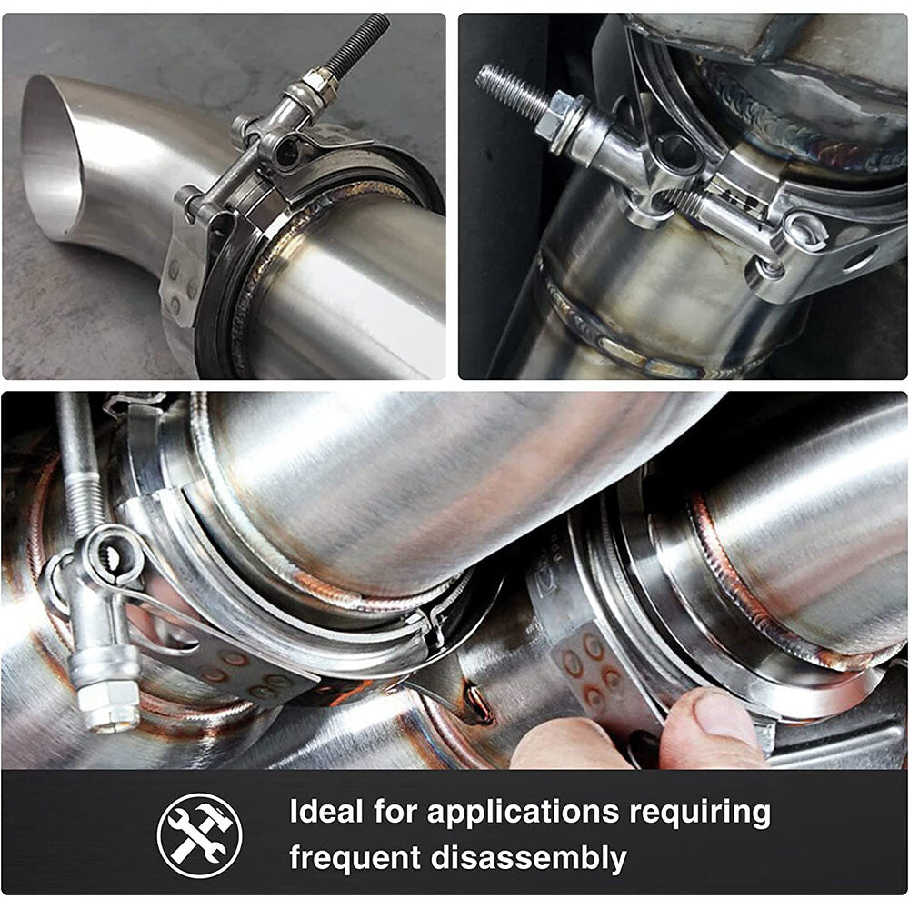 SPEEDWOW 3.0 Inch V Band Clamp with Flange Male Female Universal 304 Stainless Steel for car-2PCS