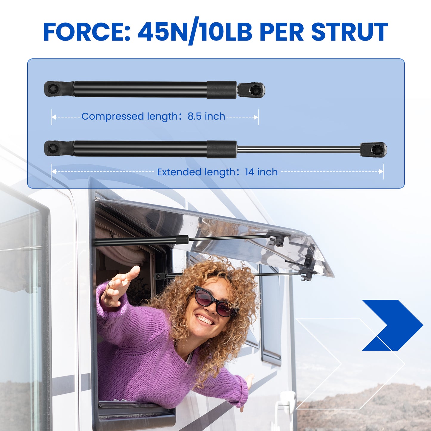 SPEEDWOW 14 inch 10Lbs/45N Gas Struts Shocks Lift Support Fit Tool Box lid, Cabinet Door, Hammerhead Toolbox, Camper Shell, RV Bed, 2Pcs