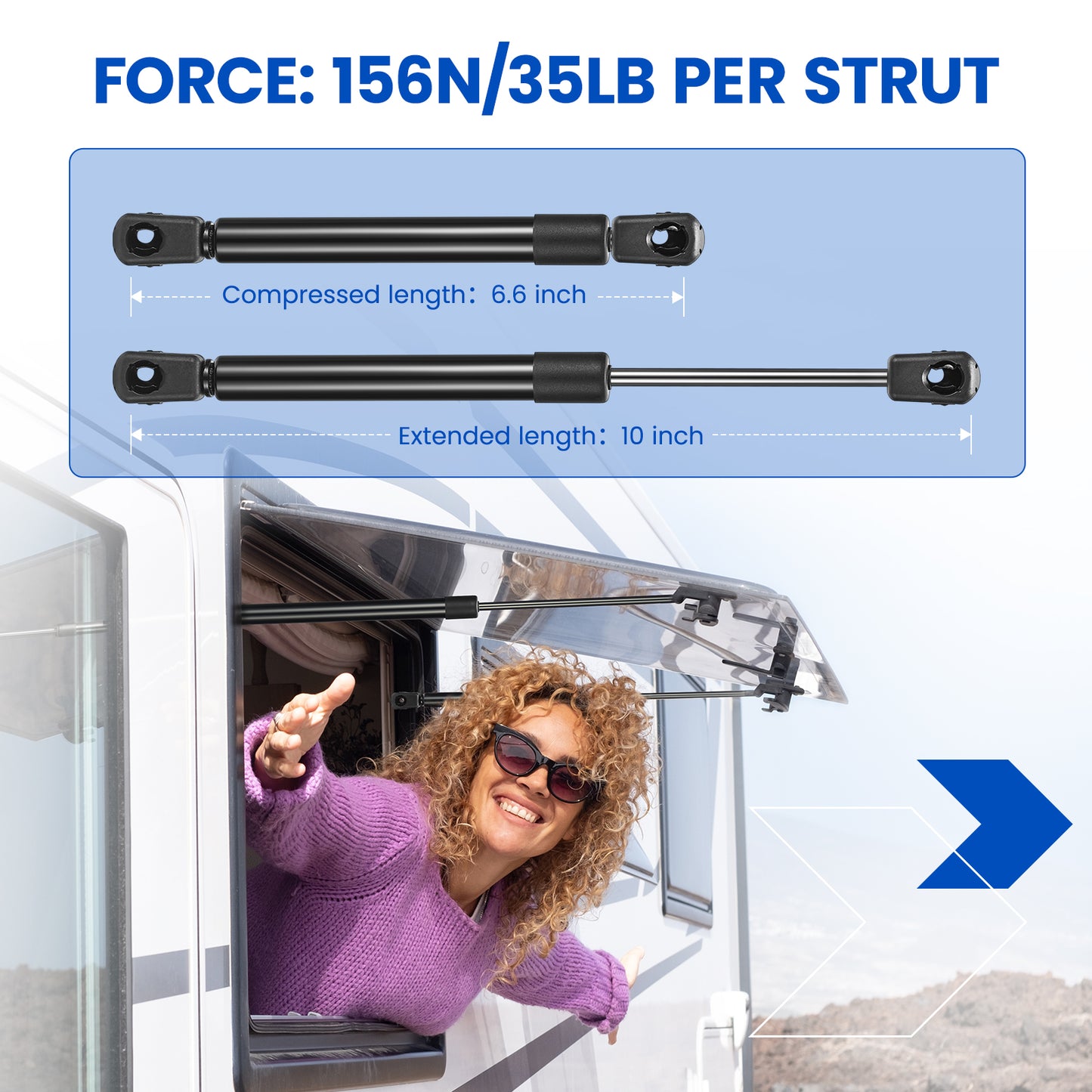 SPEEEDWOW 10 inch 35Lb/156N Gas Struts Shock 10" 35lb Gas Spring Lift Support for Toolbox,Truck Cap,Cabinets Lid or Door,Camper Shell,Wooden Box,Topper Window,RV Vehicles,2 Pcs