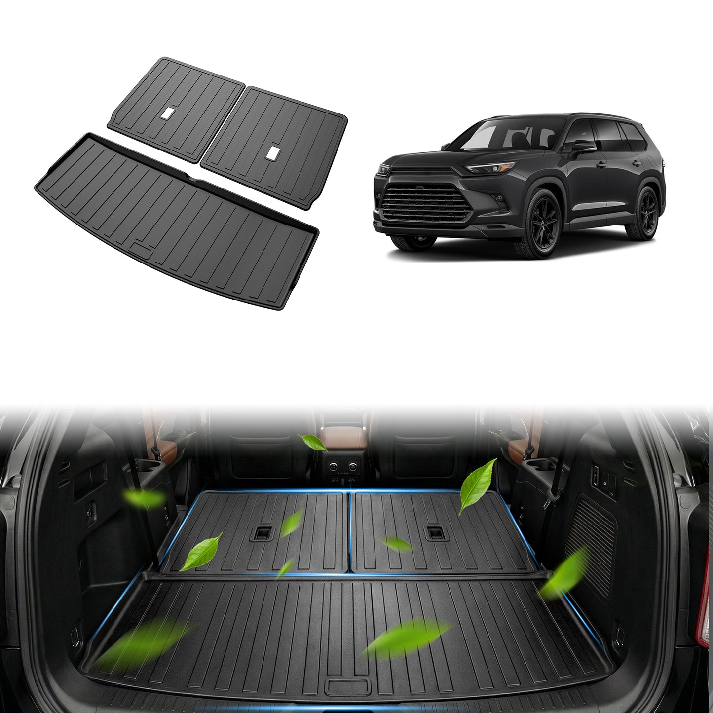 SPEEDWOW Cargo Mat, Waterproof TPE Trunk Mat with Velcro Seat Back Cover for Ford Explorer 2020-2026 6&7 Passenger Cargo Liner Trunk Mat Back