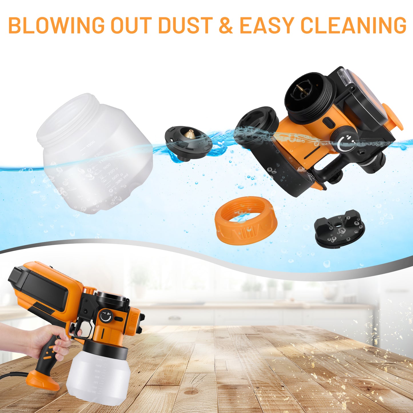SPEEDWOW Paint Sprayer, 1000W HVLP High Power Electric Spray Paint Gun with Cleaning & Blowing Joints, 3 Nozzles & 3 Patterns for House, Fence, Walls, Furniture, Garden Chairs
