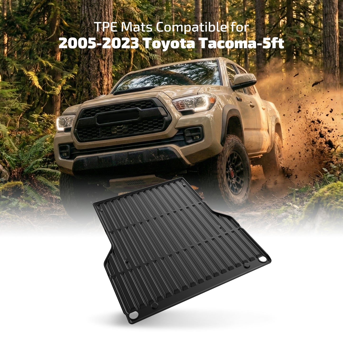 SPEEDWOW Cargo Mat，5FT Waterproof TPE Trunk Bed Mat Fits 2005-2023 Toyota Tacoma Tear-Resistant Heavy-Duty Rubber, Non-Slip Protection